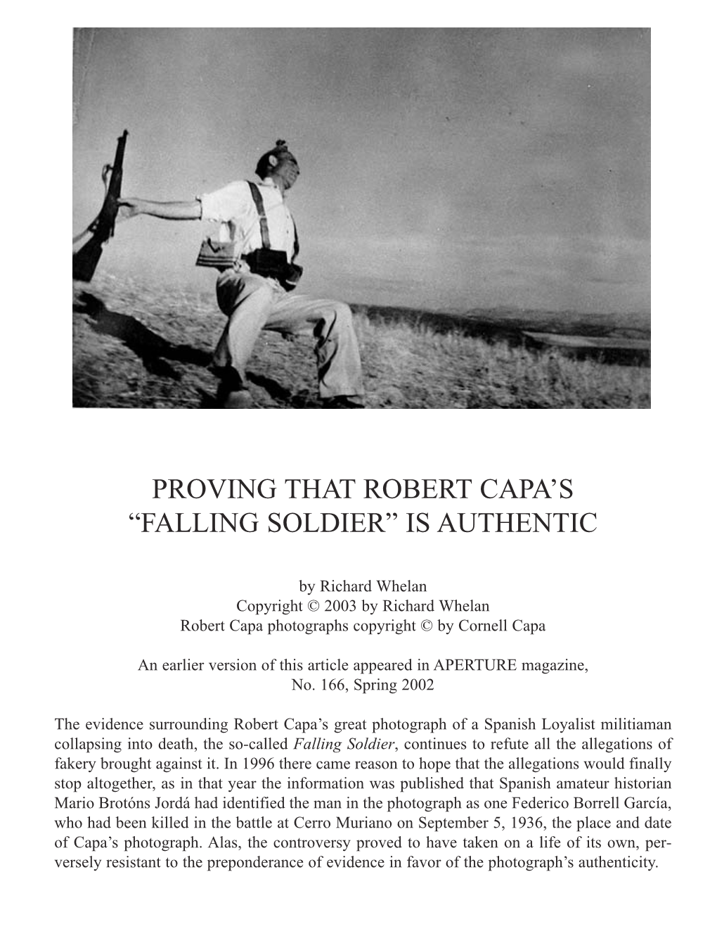 Proving That Robert Capa's “Falling Soldier” Is Authentic
