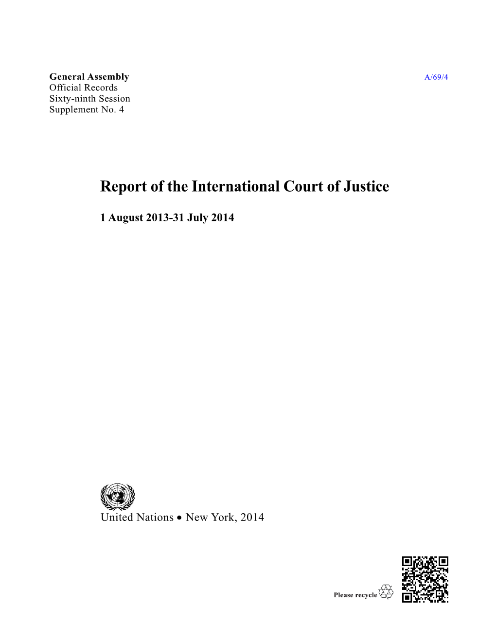 Report of the International Court of Justice