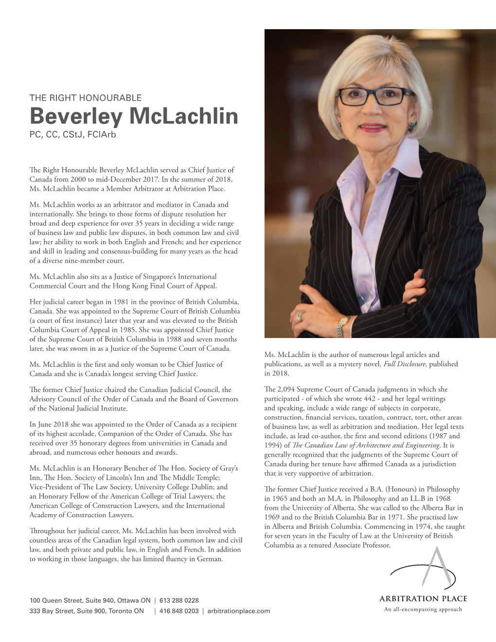 Beverley Mclachlin PC, CC, Cstj, Fciarb