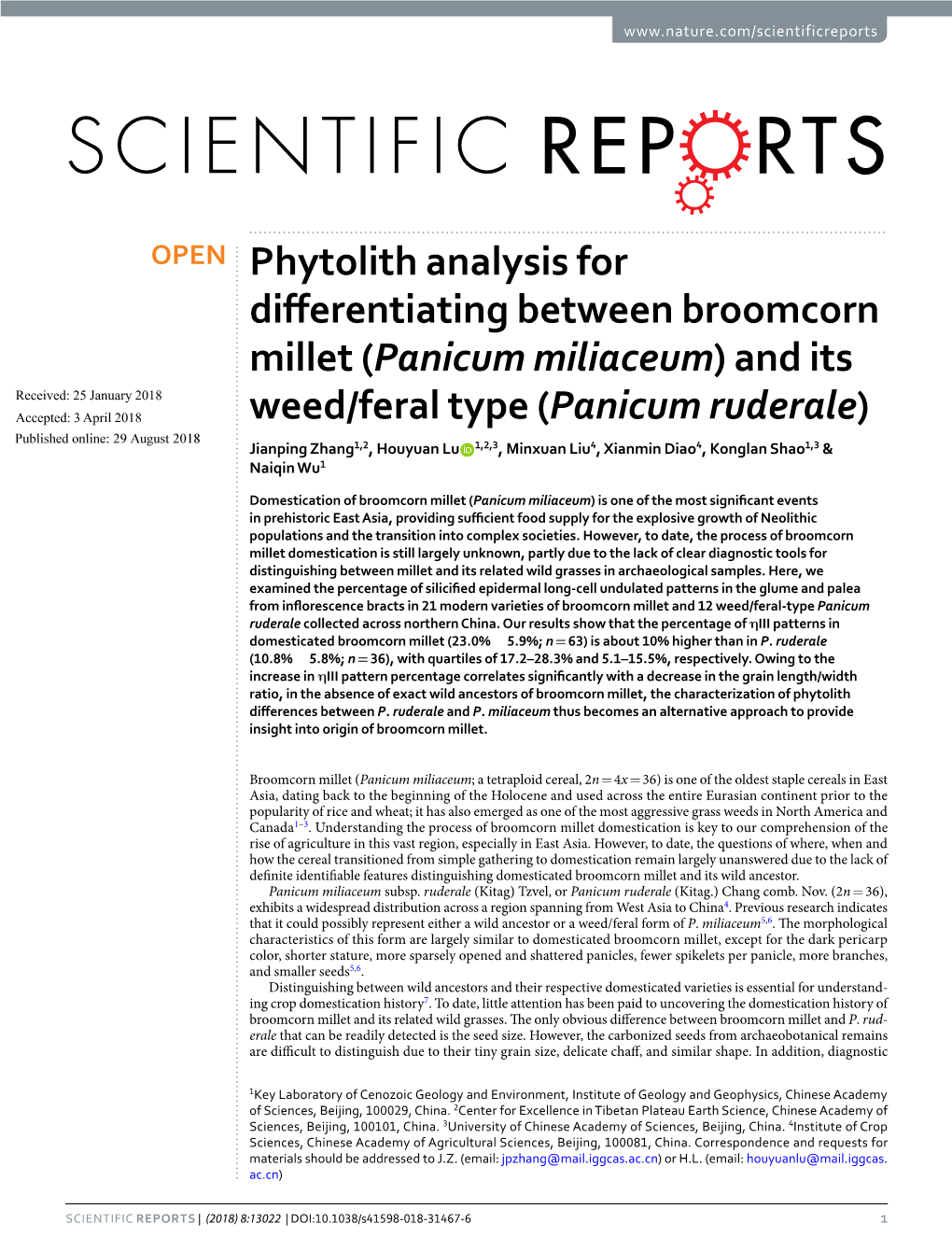 Phytolith Analysis for Differentiating Between Broomcorn Millet