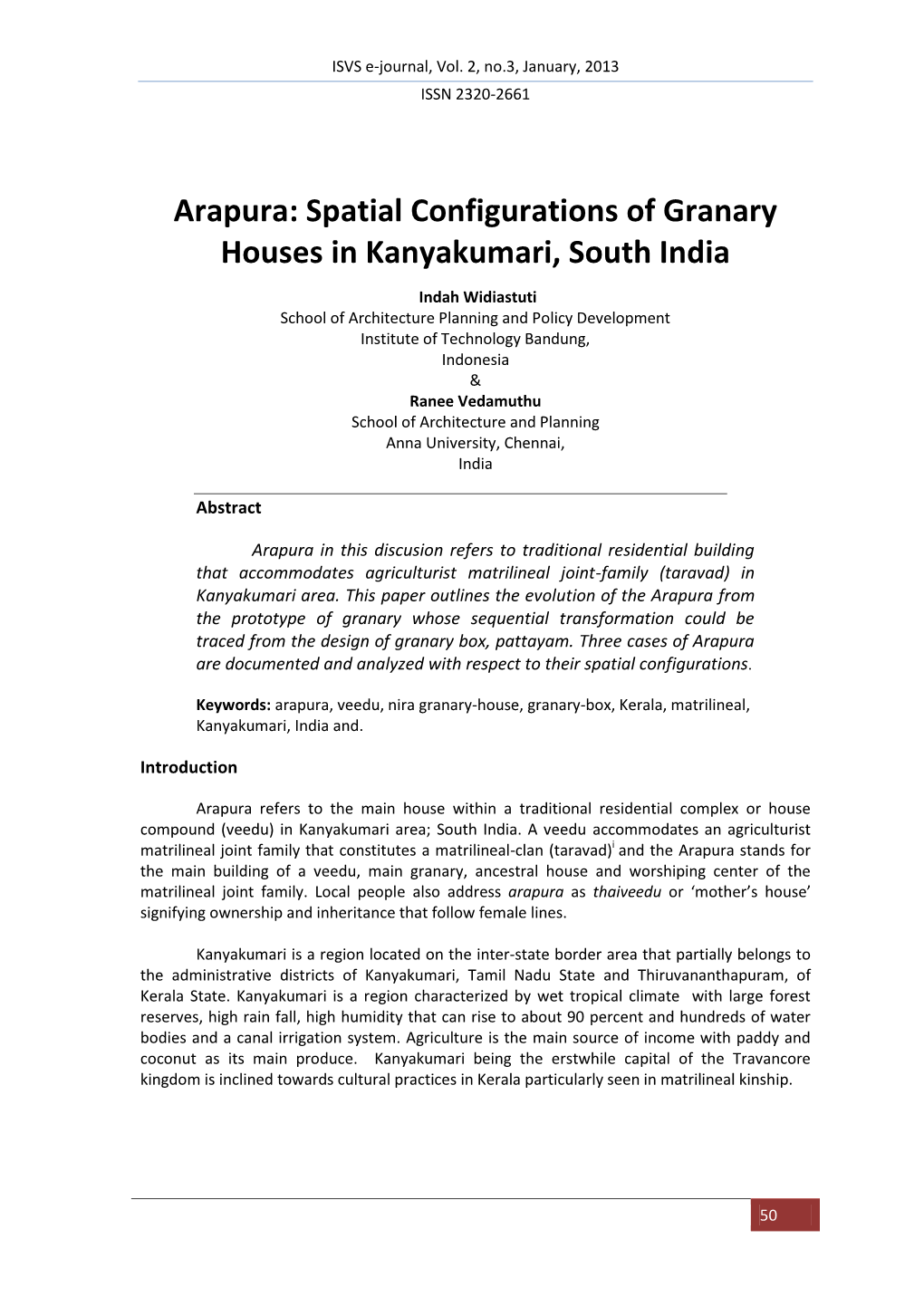 Spatial Configurations of Granary Houses in Kanyakumari, South India