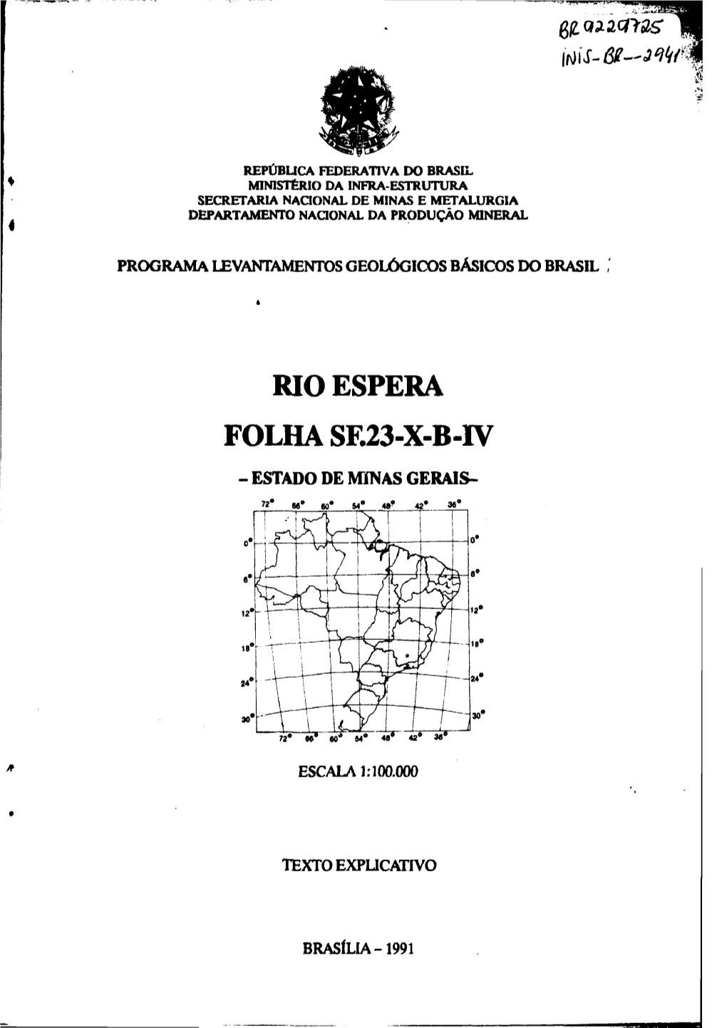 Rio Espera Folha Se23-X-B-Iv - Estado De Minas Gerais