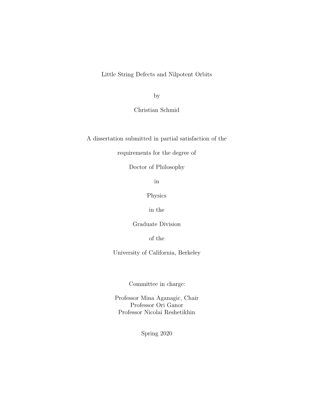 Little String Defects and Nilpotent Orbits by Christian Schmid A