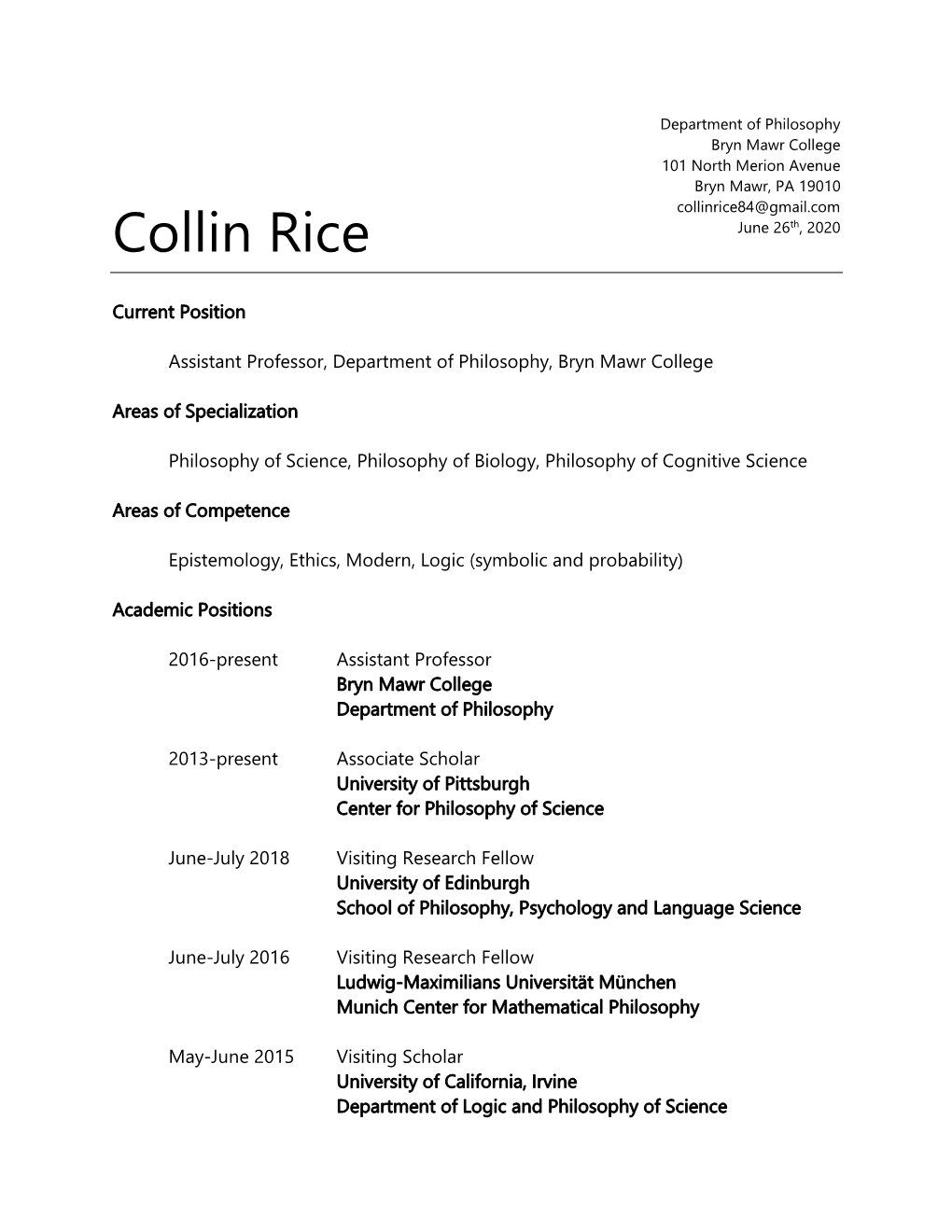 Collin Rice CV