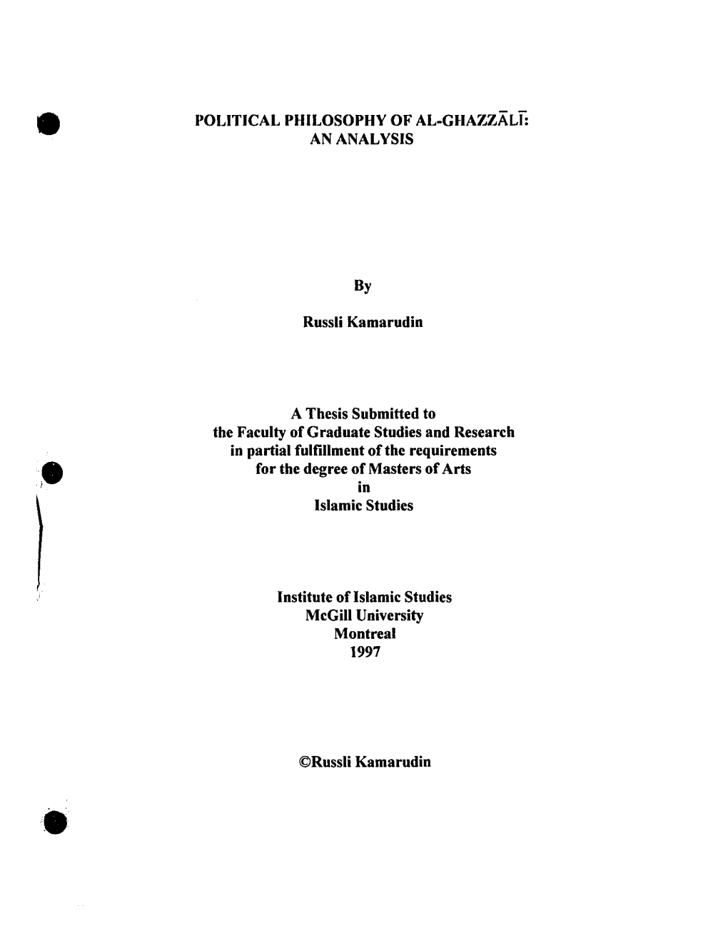 L'olitical L'i-IILOSOI'hy of AL-GHAZZALI: an ANALYSIS