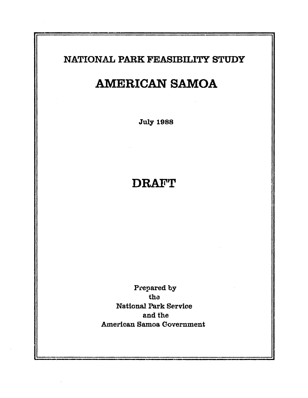 National Park Feasibility Study: American Samoa