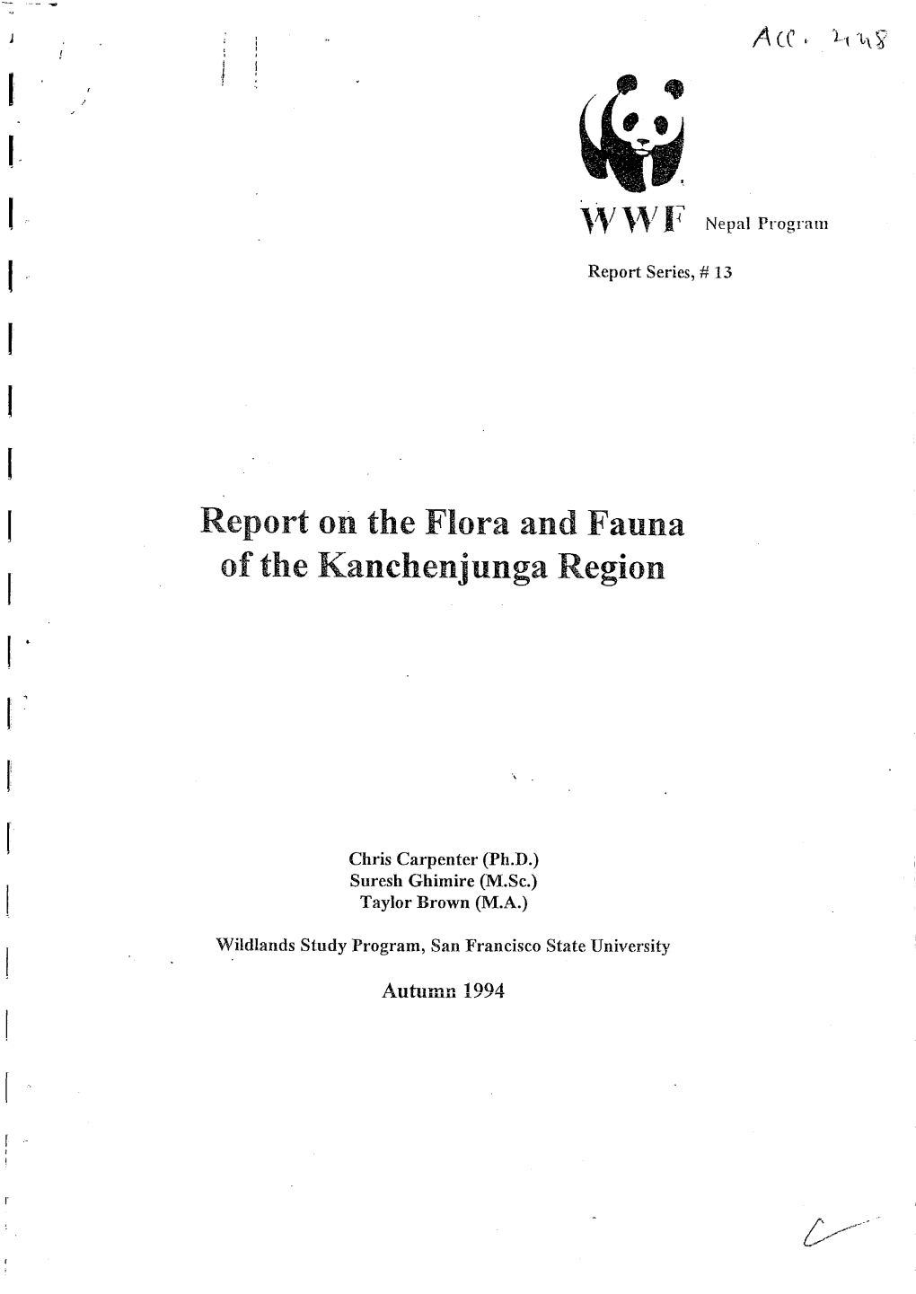 Report on the Flora and Fauna of the Kanchenjunga Region