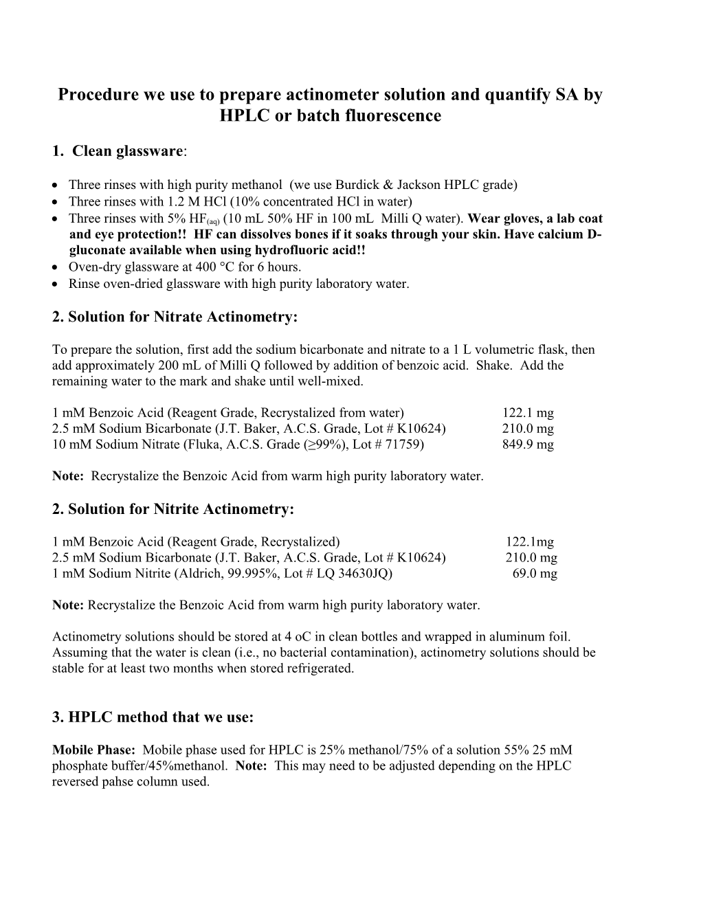 All Glassware Used in the Procedure Should Be Cleaned As Follows