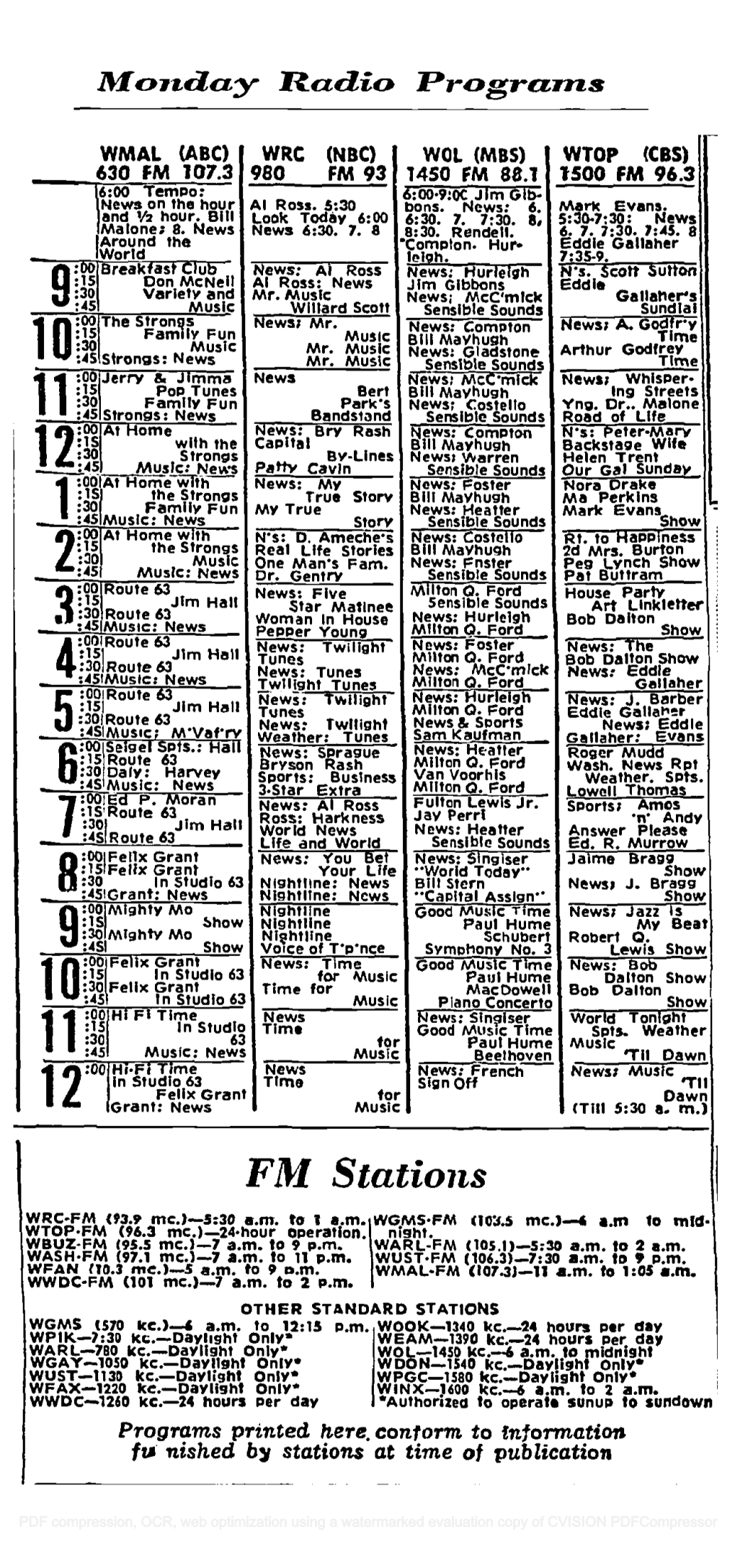 FM Stations WRC-FM (93.9 Rnc.1-5:30 A.M