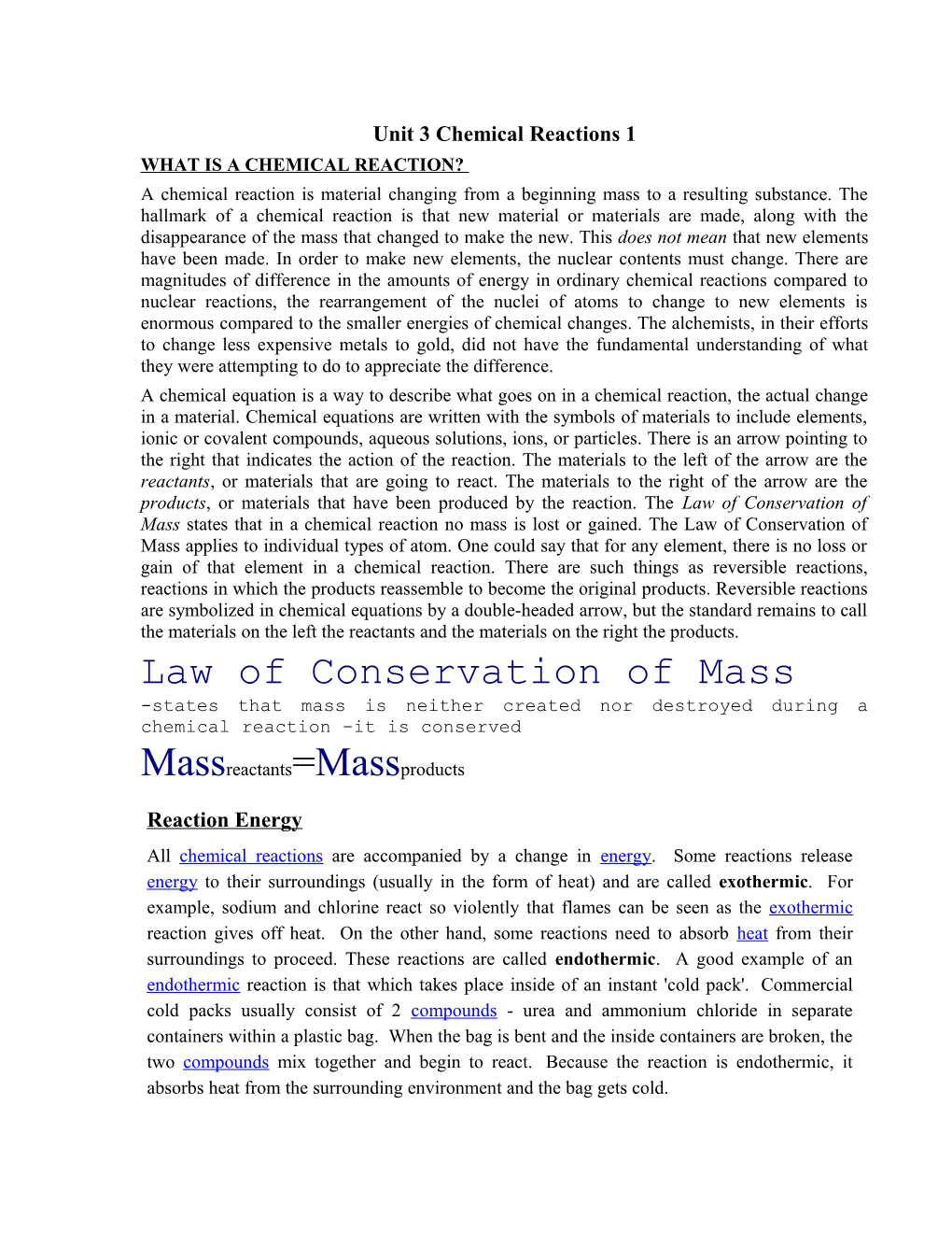 Unit 3 Chemical Reactions 1