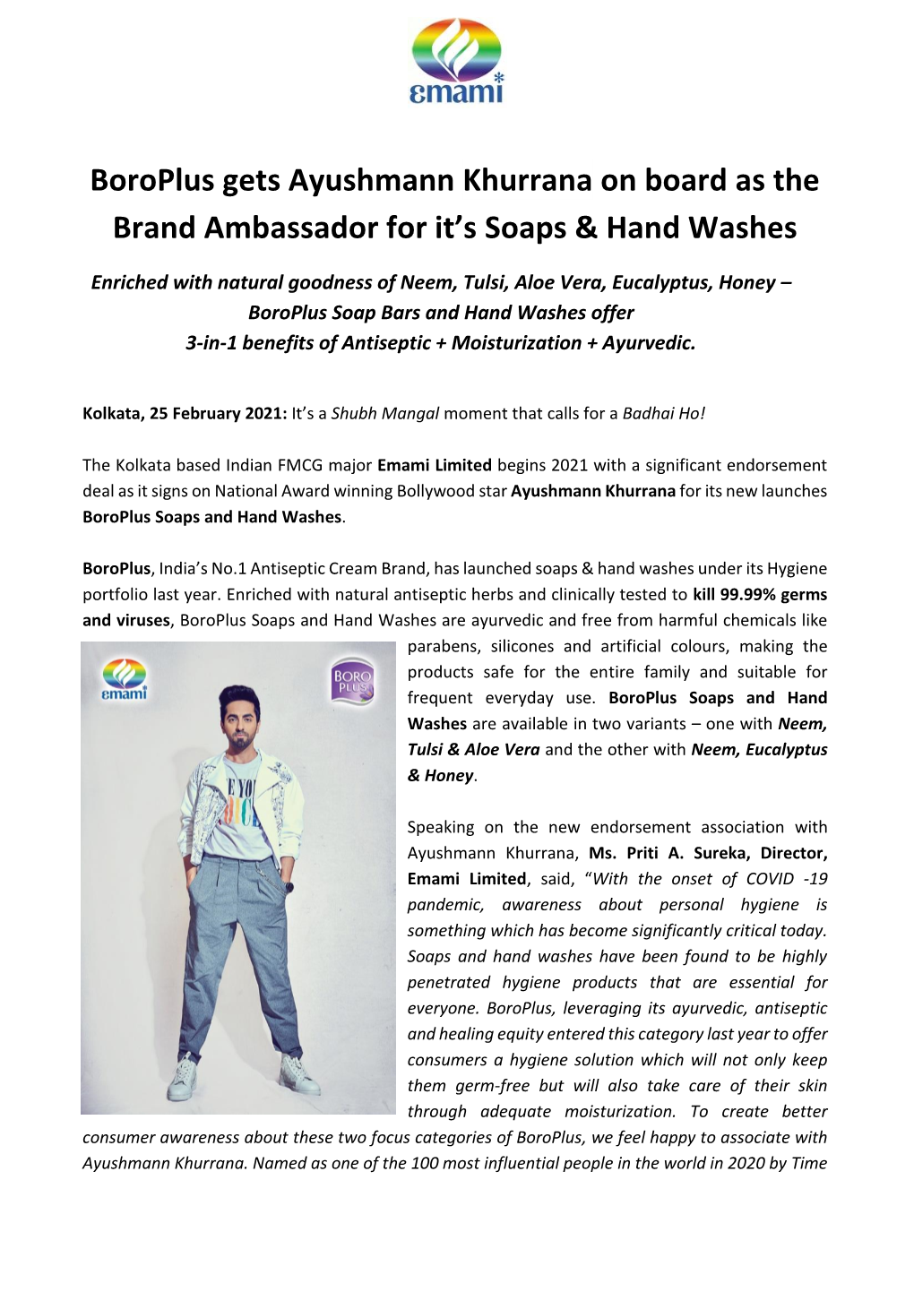 Boroplus Gets Ayushmann Khurrana on Board As the Brand Ambassador for It’S Soaps & Hand Washes