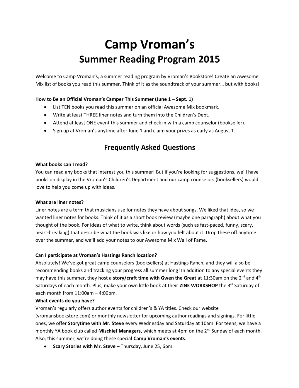 Summer Reading Program 2015