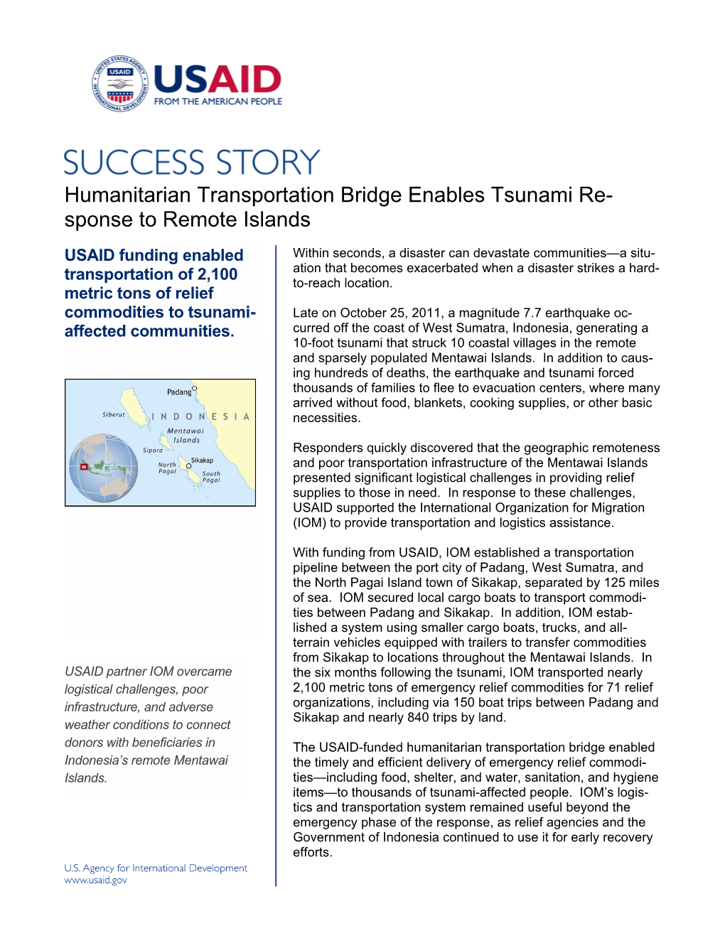 Humanitarian Transportation Bridge Enables Tsunami Re- Sponse to Remote Islands