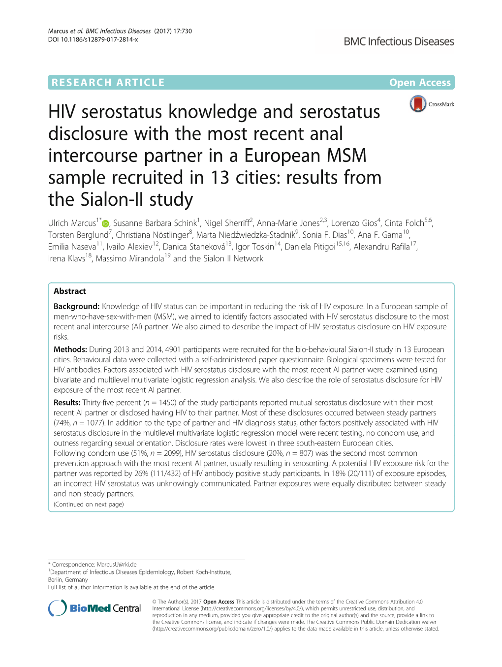 HIV Serostatus Knowledge and Serostatus Disclosure with the Most