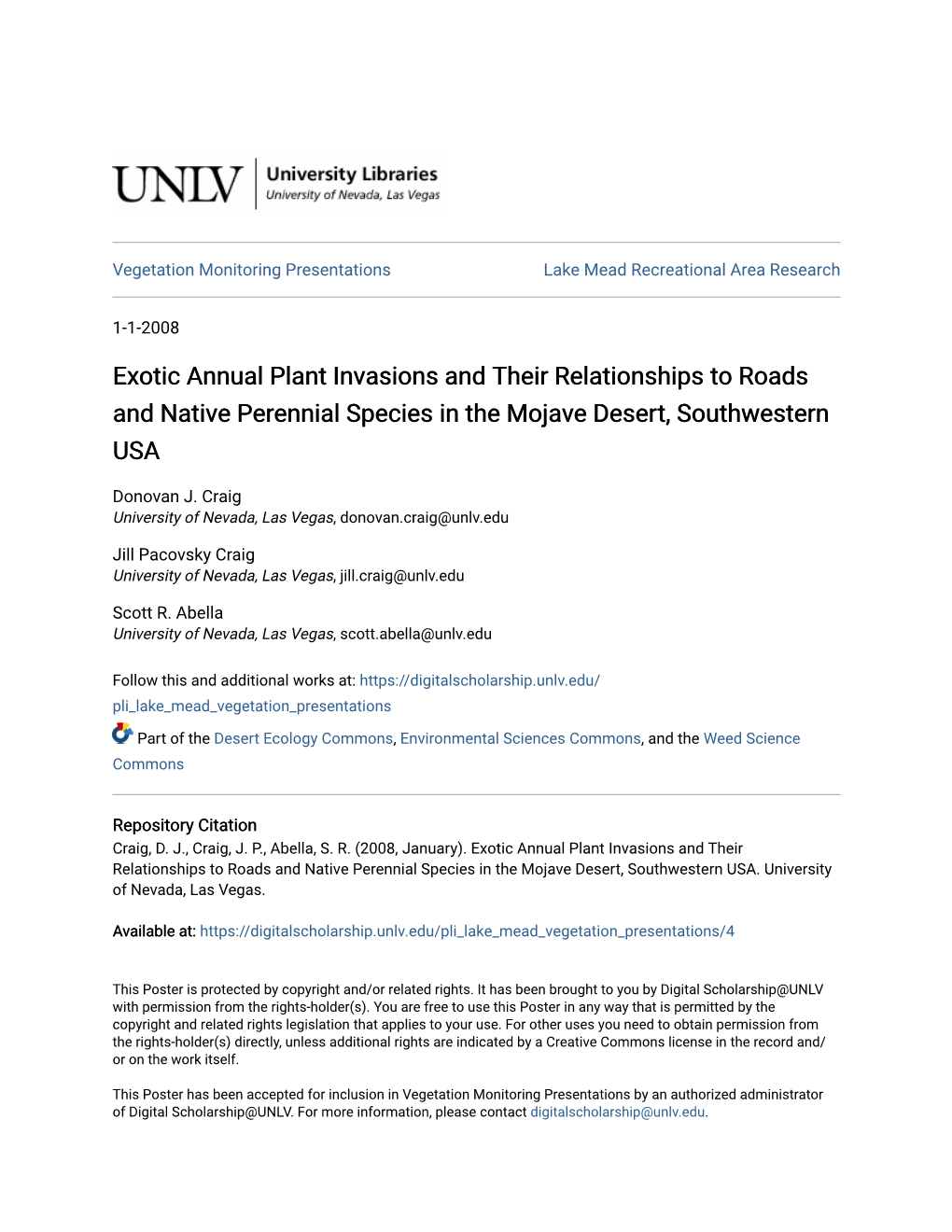 Exotic Annual Plant Invasions and Their Relationships to Roads and Native Perennial Species in the Mojave Desert, Southwestern USA