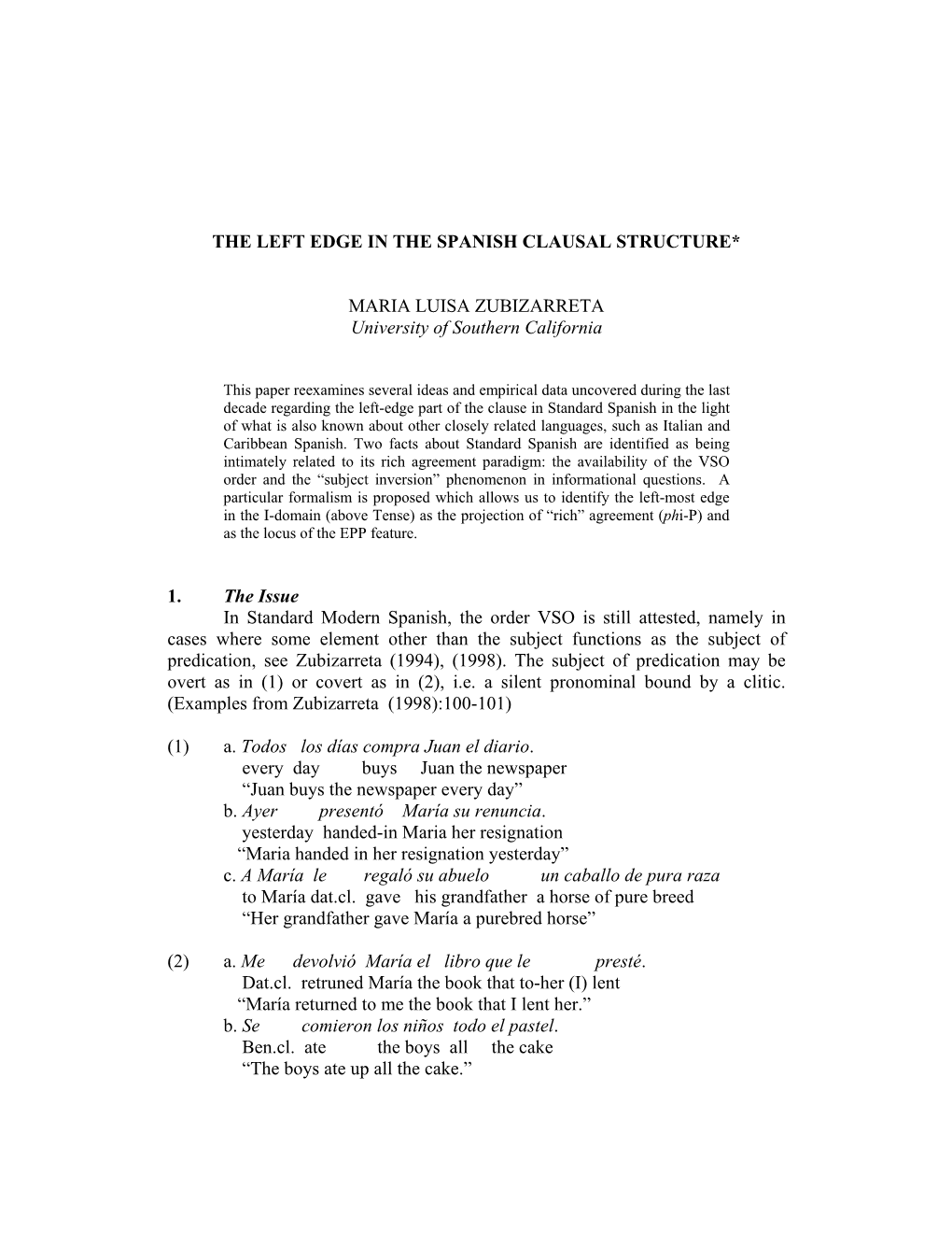 The Left Edge in the Spanish Clausal Structure* Maria