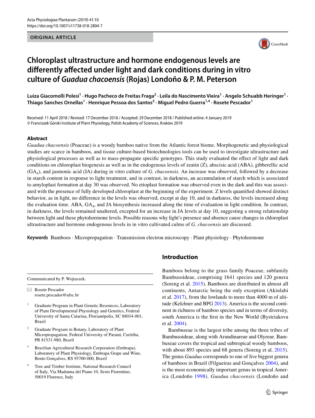 Chloroplast Ultrastructure and Hormone Endogenous Levels Are