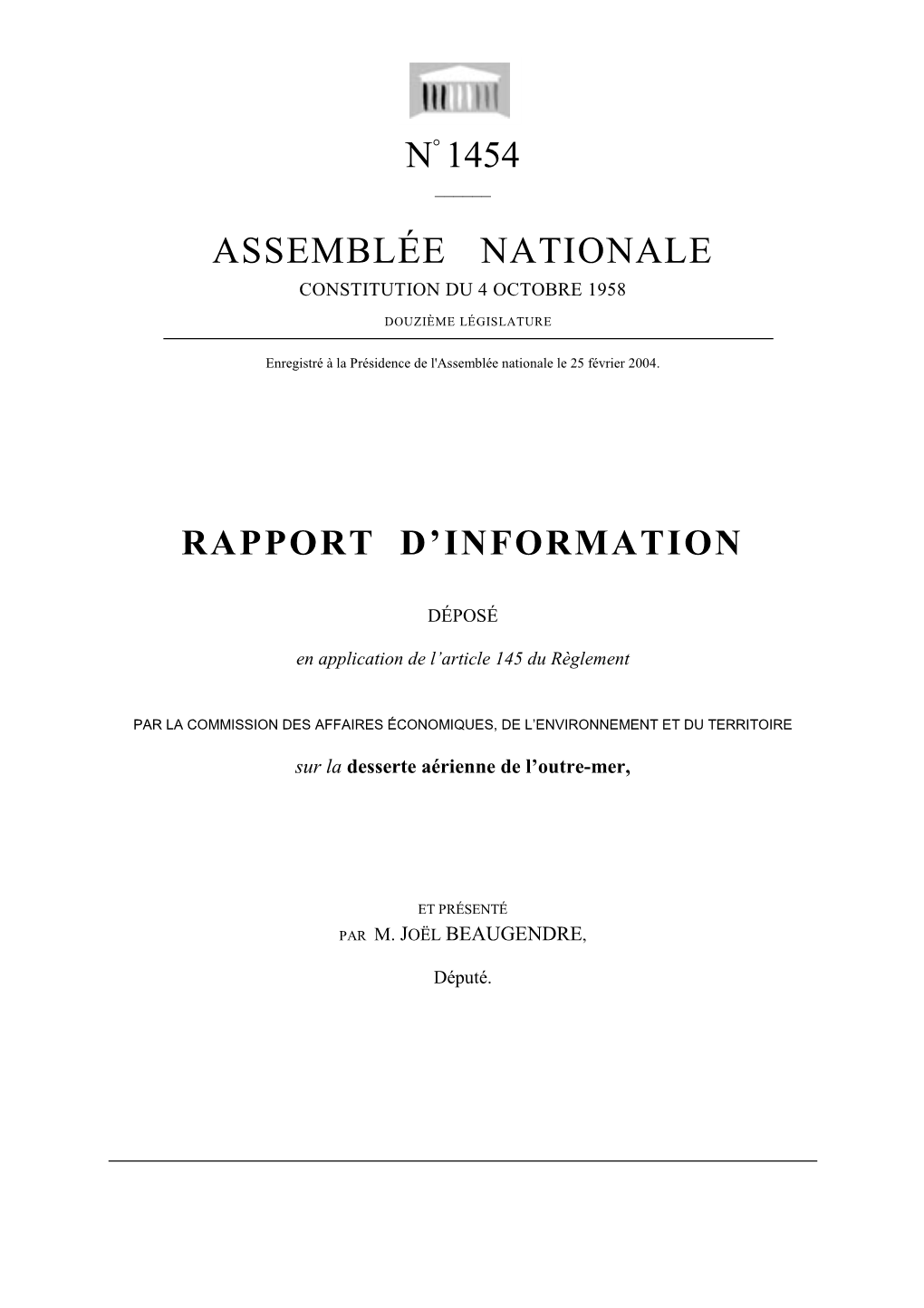 N° 1454 Assemblée Nationale