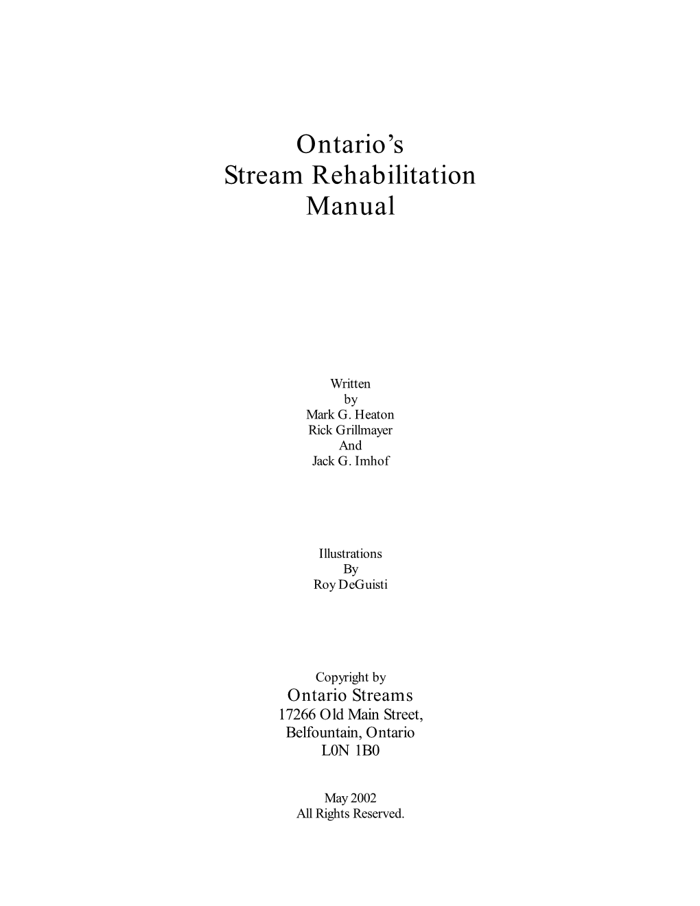 Ontario's Stream Rehabilitation Manual