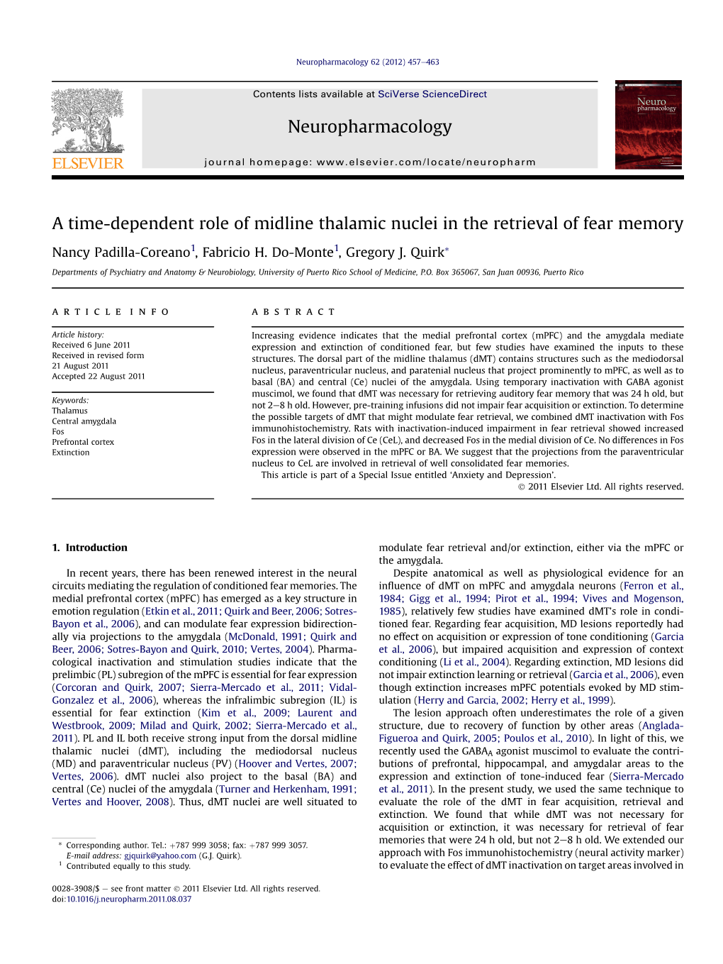 A Time-Dependent Role of Midline Thalamic Nuclei in the Retrieval of Fear Memory