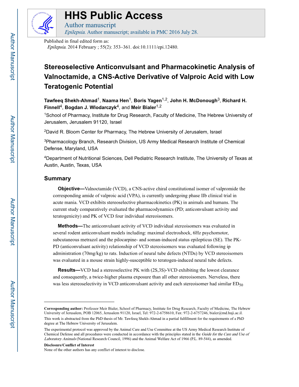 Stereoselective Anticonvulsant and Pharmacokinetic Analysis of Valnoctamide, a CNS-Active Derivative of Valproic Acid with Low Teratogenic Potential