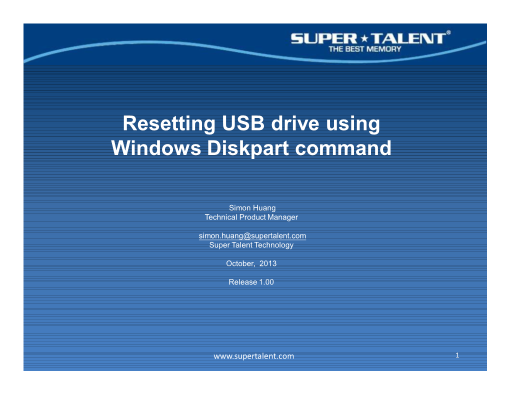Resetting USB Drive Using Windows Diskpart Command