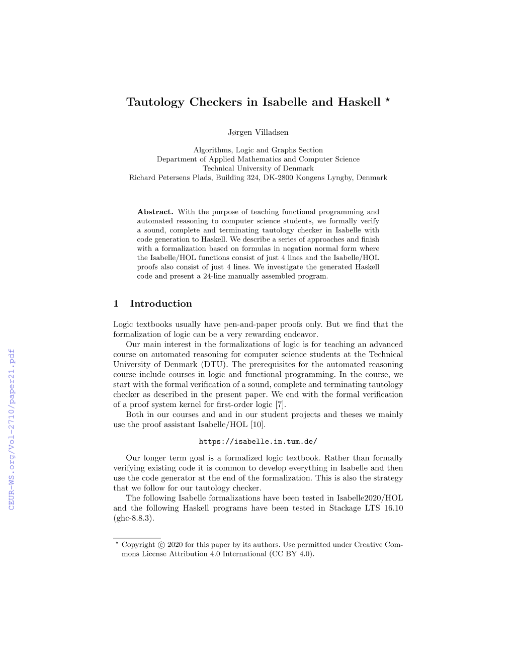 Tautology Checkers in Isabelle and Haskell ⋆