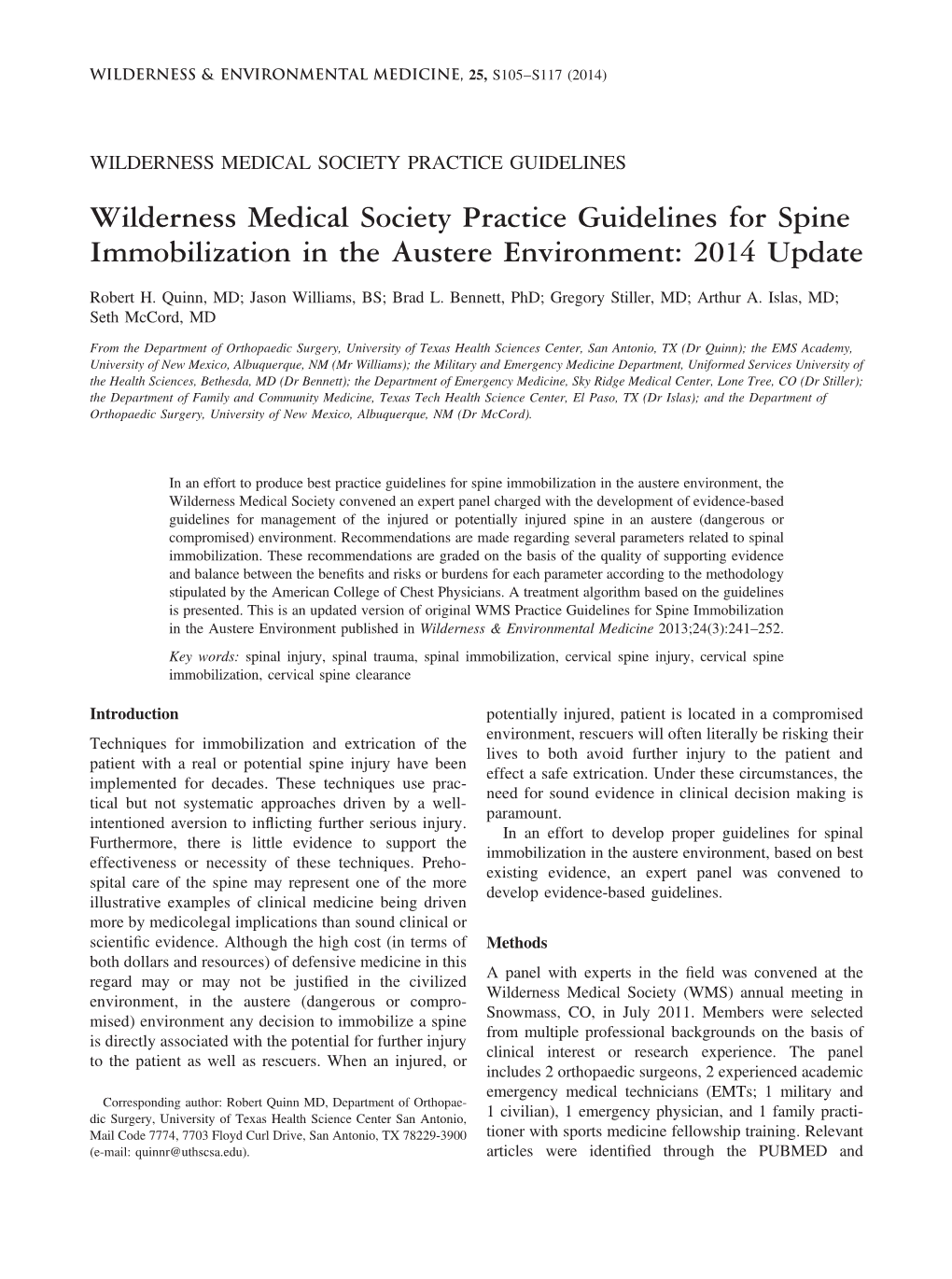 Spine Immobilization in the Austere Environment: 2014 Update