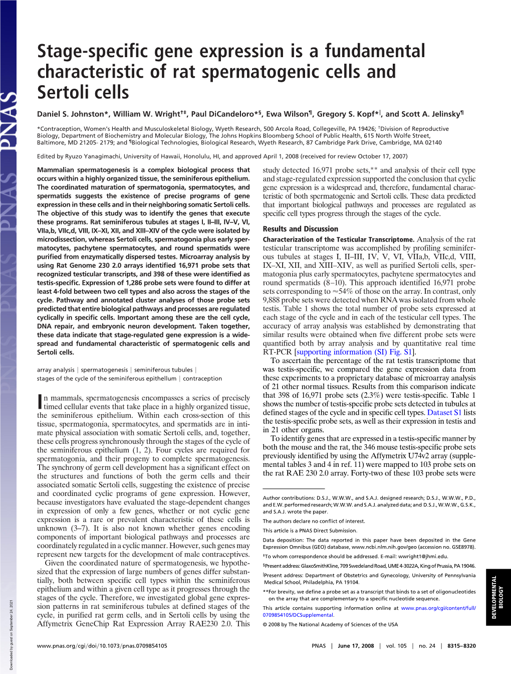 Stage-Specific Gene Expression Is a Fundamental Characteristic of Rat Spermatogenic Cells and Sertoli Cells
