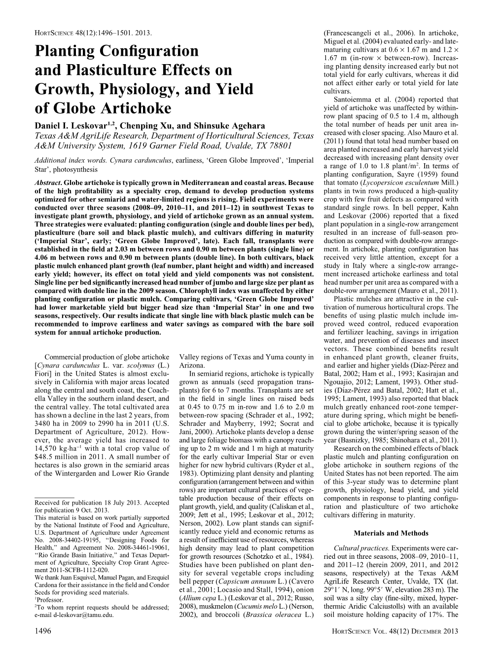 Planting Configuration and Plasticulture Effects on Growth