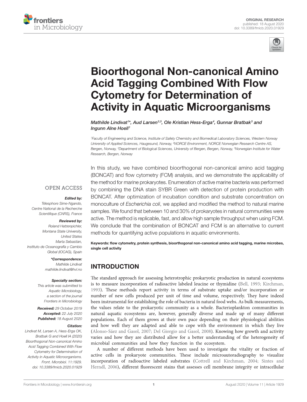 Bioorthogonal Non-Canonical Amino Acid Tagging Combined with Flow Cytometry for Determination of Activity in Aquatic Microorganisms