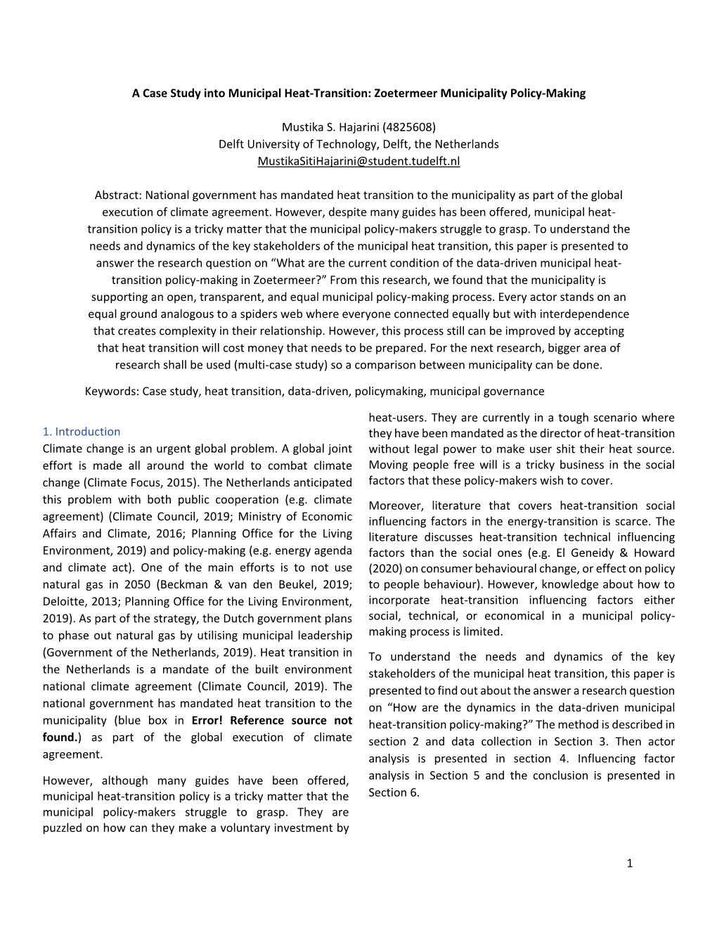 1 a Case Study Into Municipal Heat-Transition: Zoetermeer