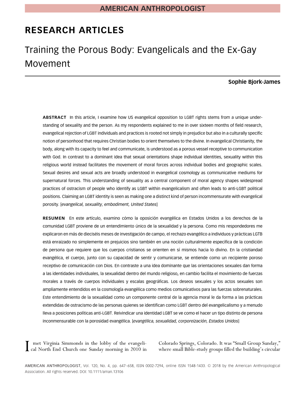 Training the Porous Body: Evangelicals and the Ex‐Gay