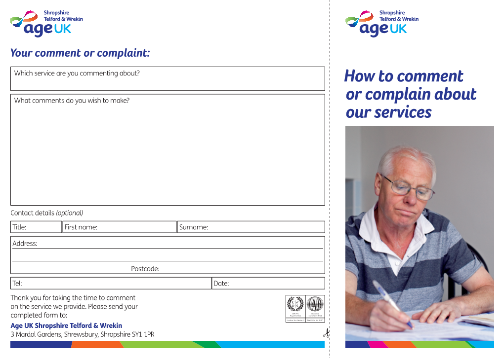 Age UK Shropshire Telford & Wrekin Feedback Leaflet