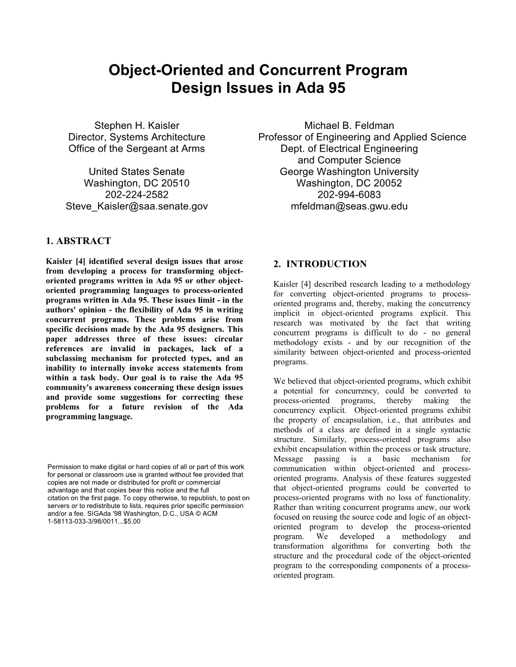 Object-Oriented and Concurrent Program Design Issues in Ada 95