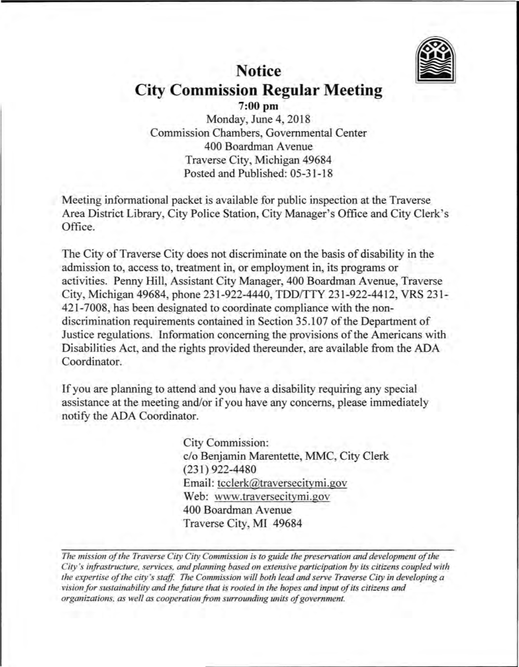 Notice City Commission Regular Meeting