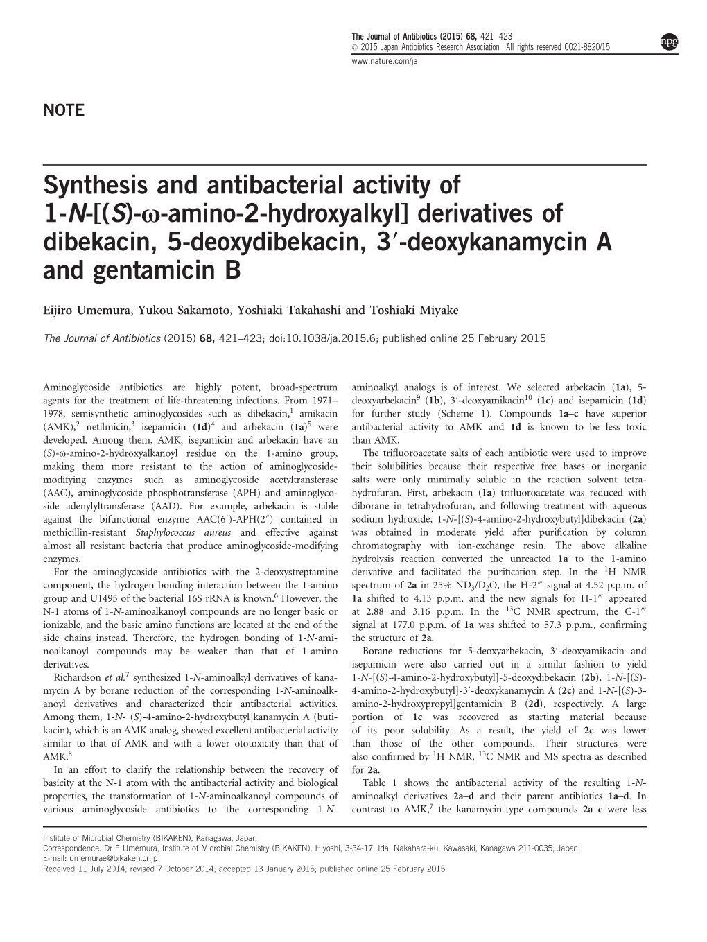 Synthesis and Antibacterial Activity of 1-N-&Lsqb