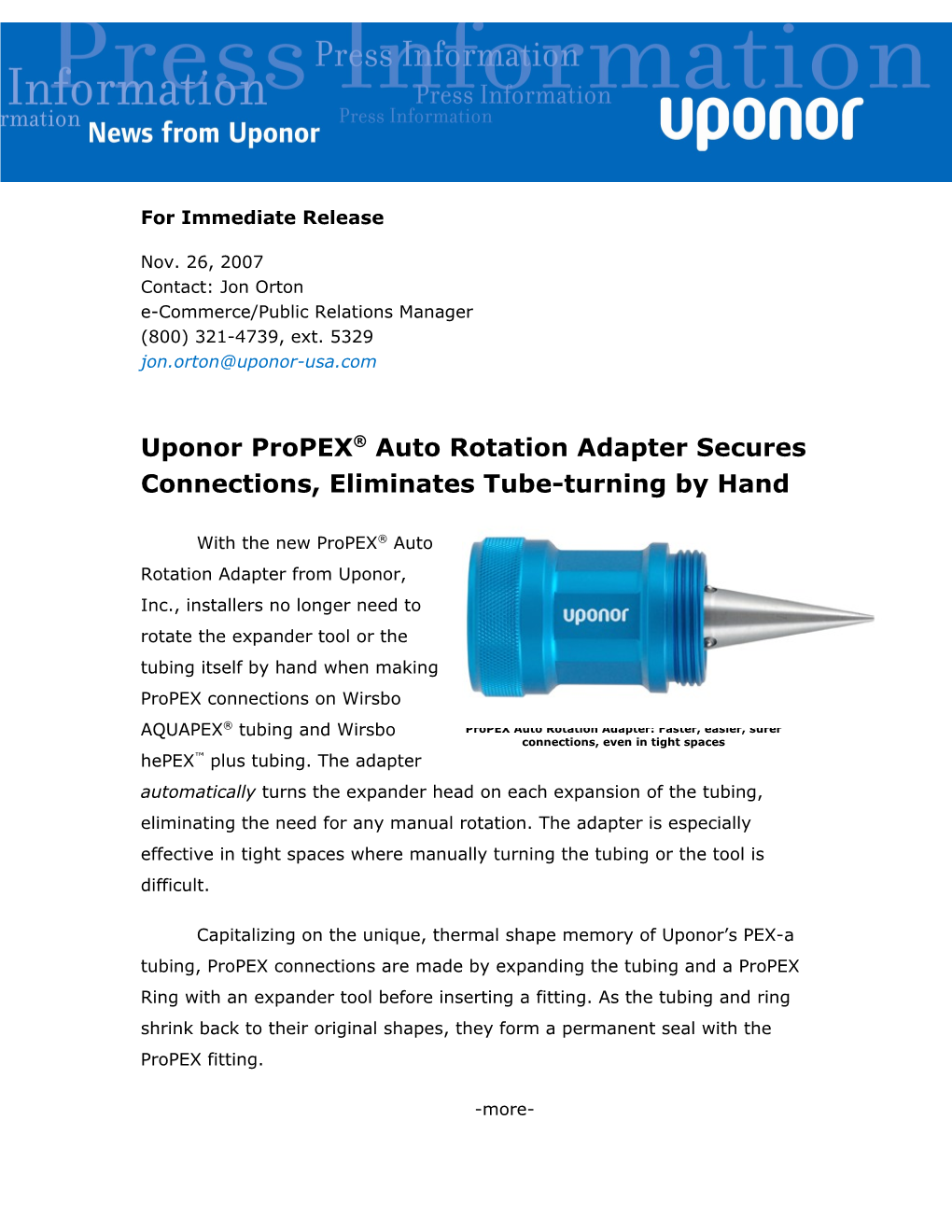 Uponor Propex Auto Rotation Adapter Eliminates Tube-Turning by Hand