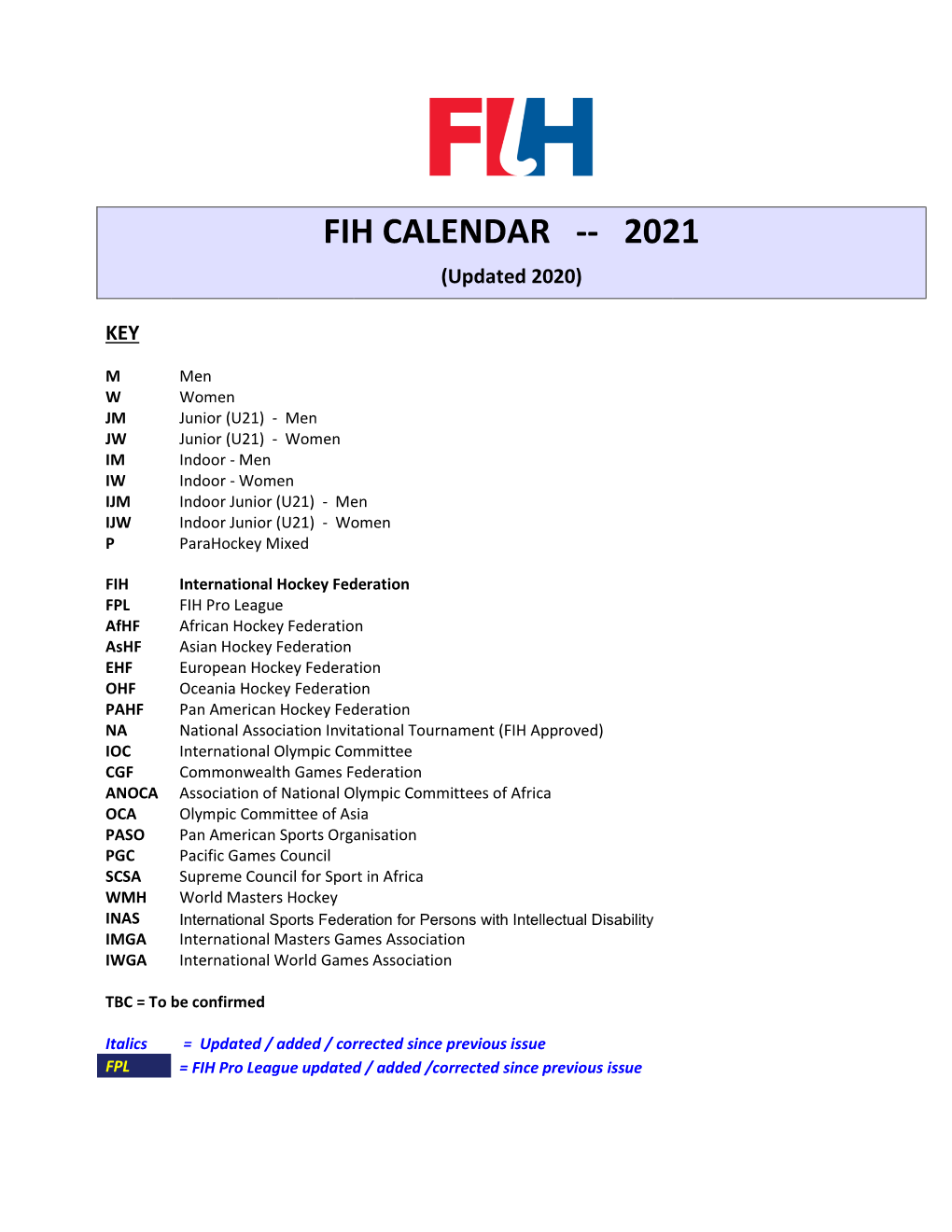 Fih Calendar -- 2021