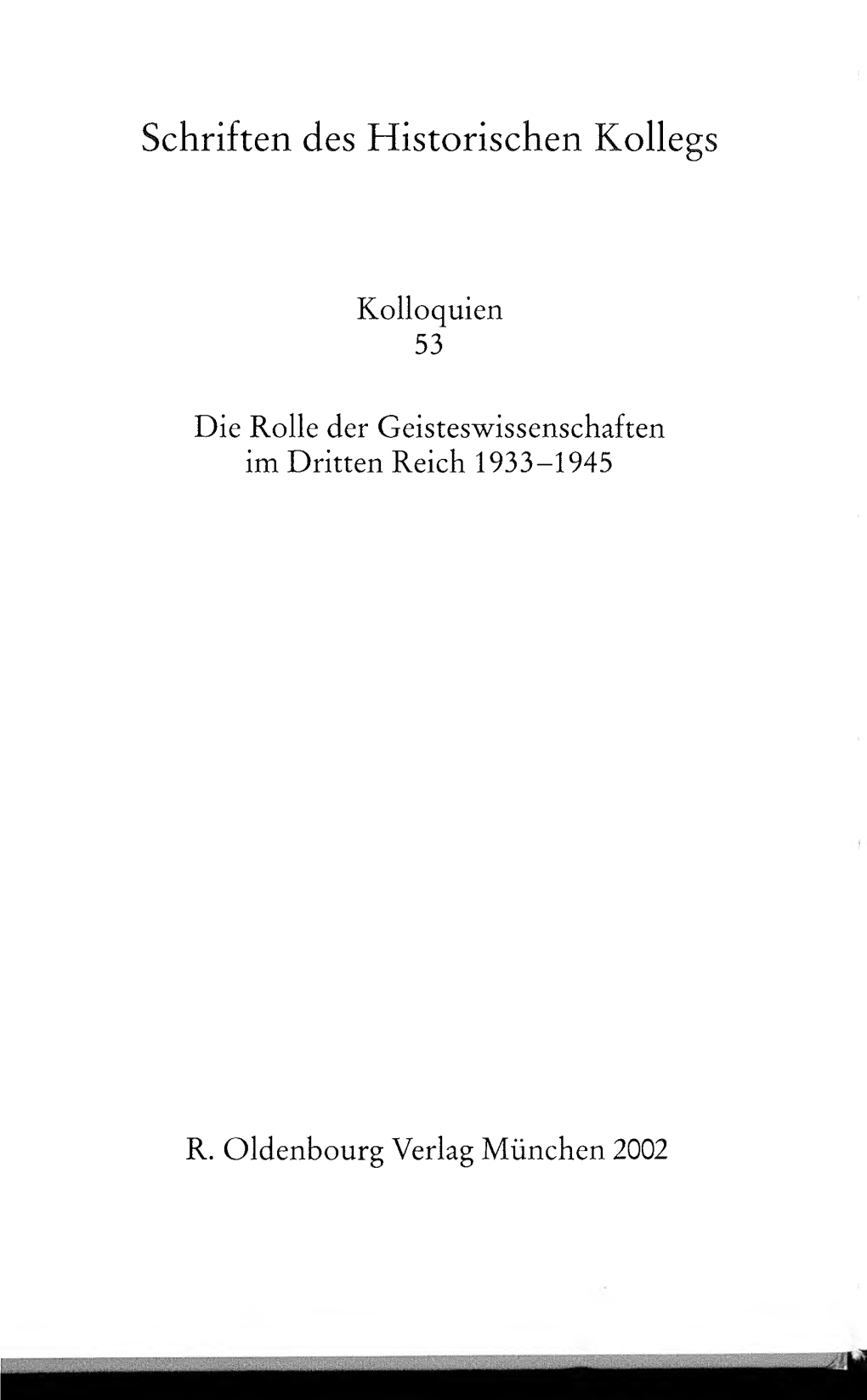 Die Rolle Der Geisteswissenschaften Im Dritten Reich 1933-1945