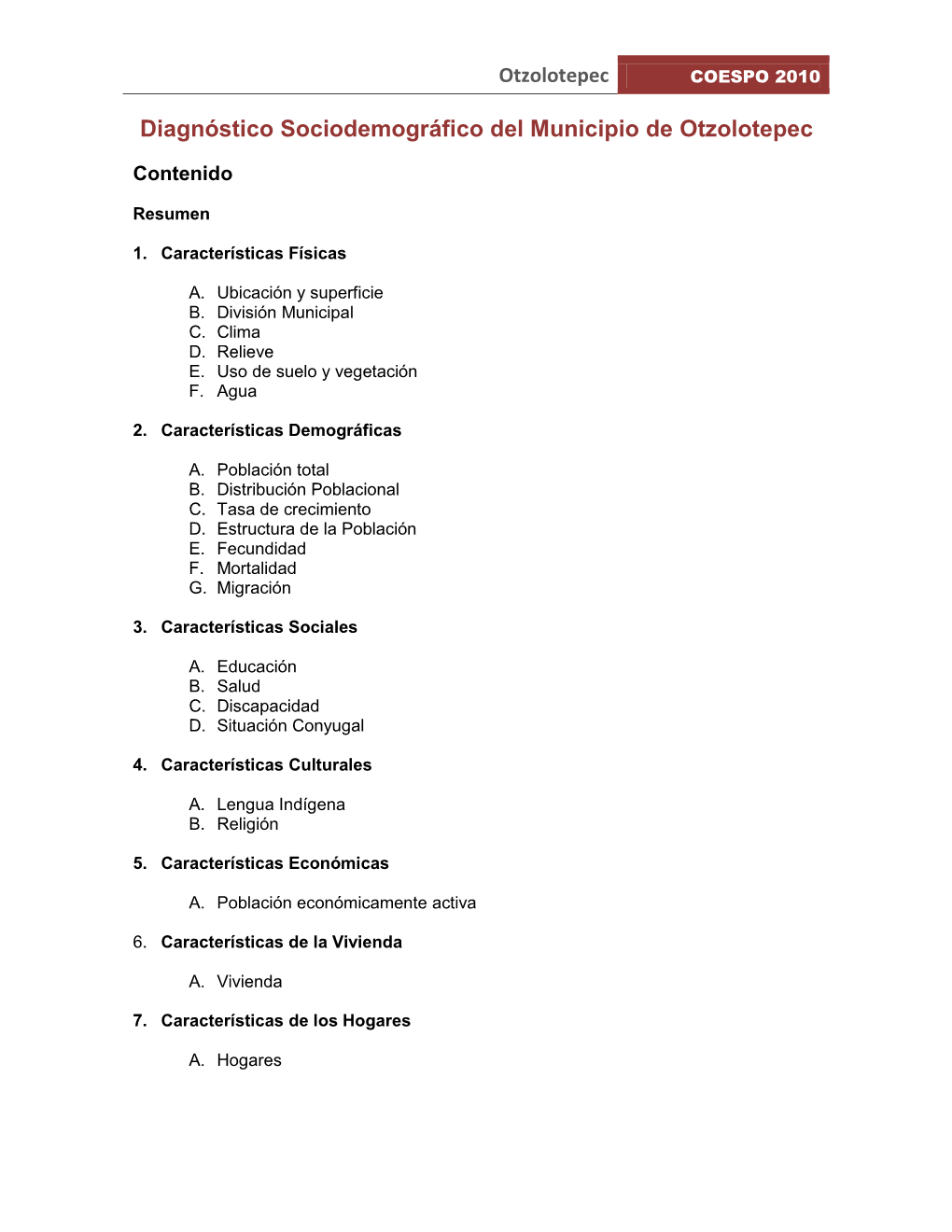 Diagnóstico Sociodemográfico Del Municipio De Otzolotepec