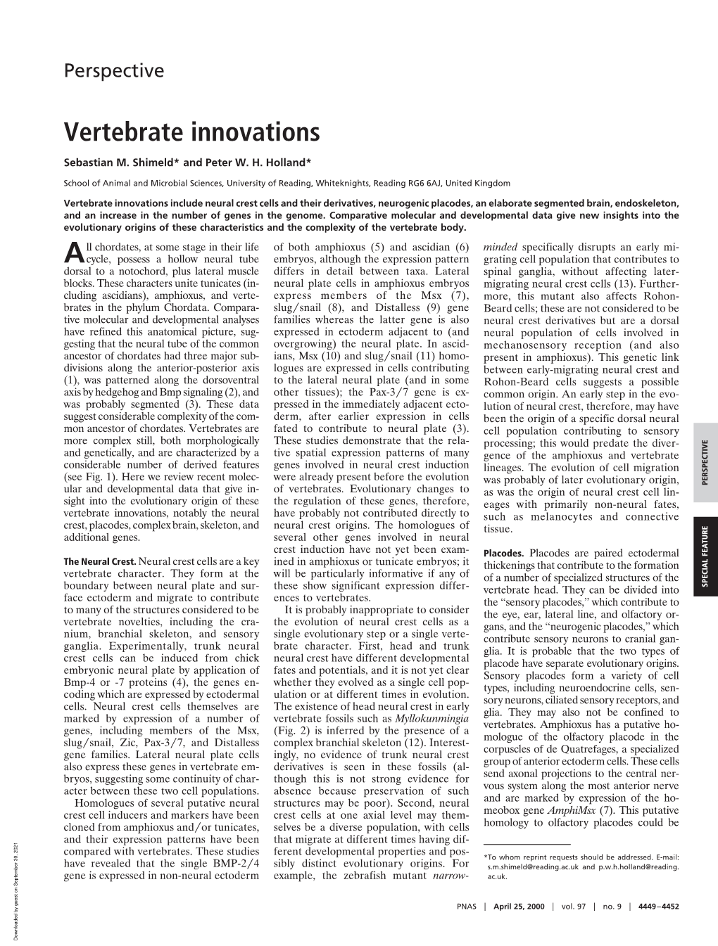 Vertebrate Innovations