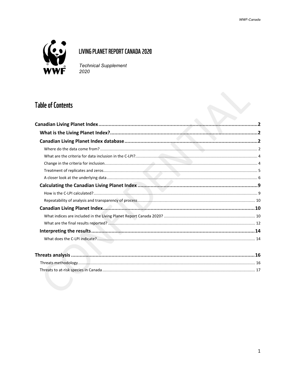 1 Canadian Living Planet Index