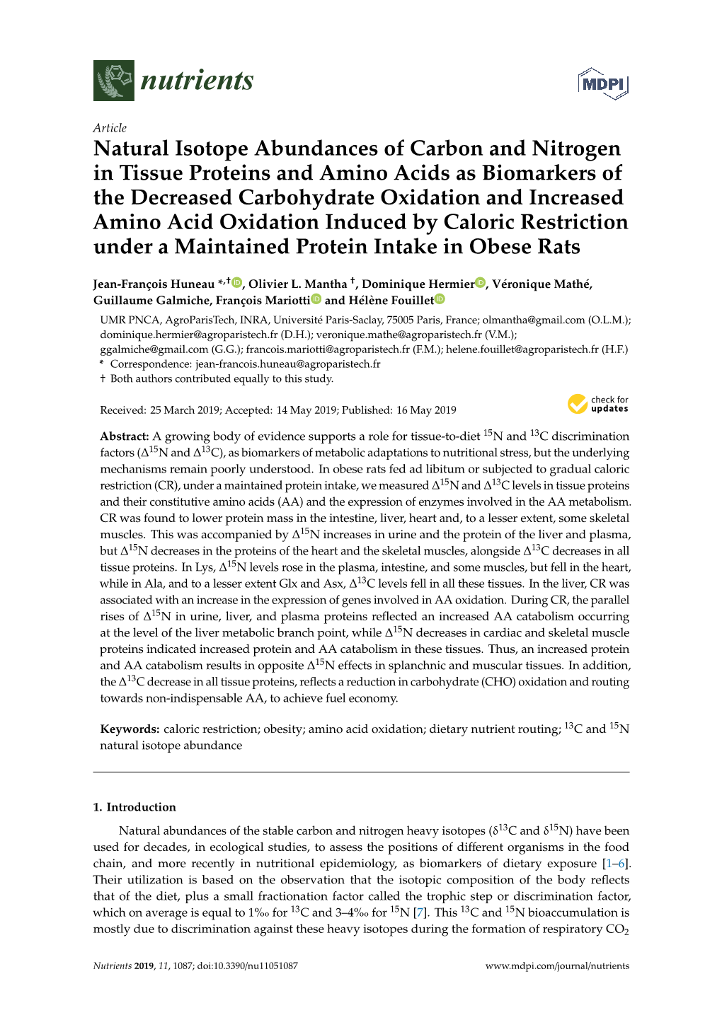 Natural Isotope Abundances of Carbon and Nitrogen in Tissue