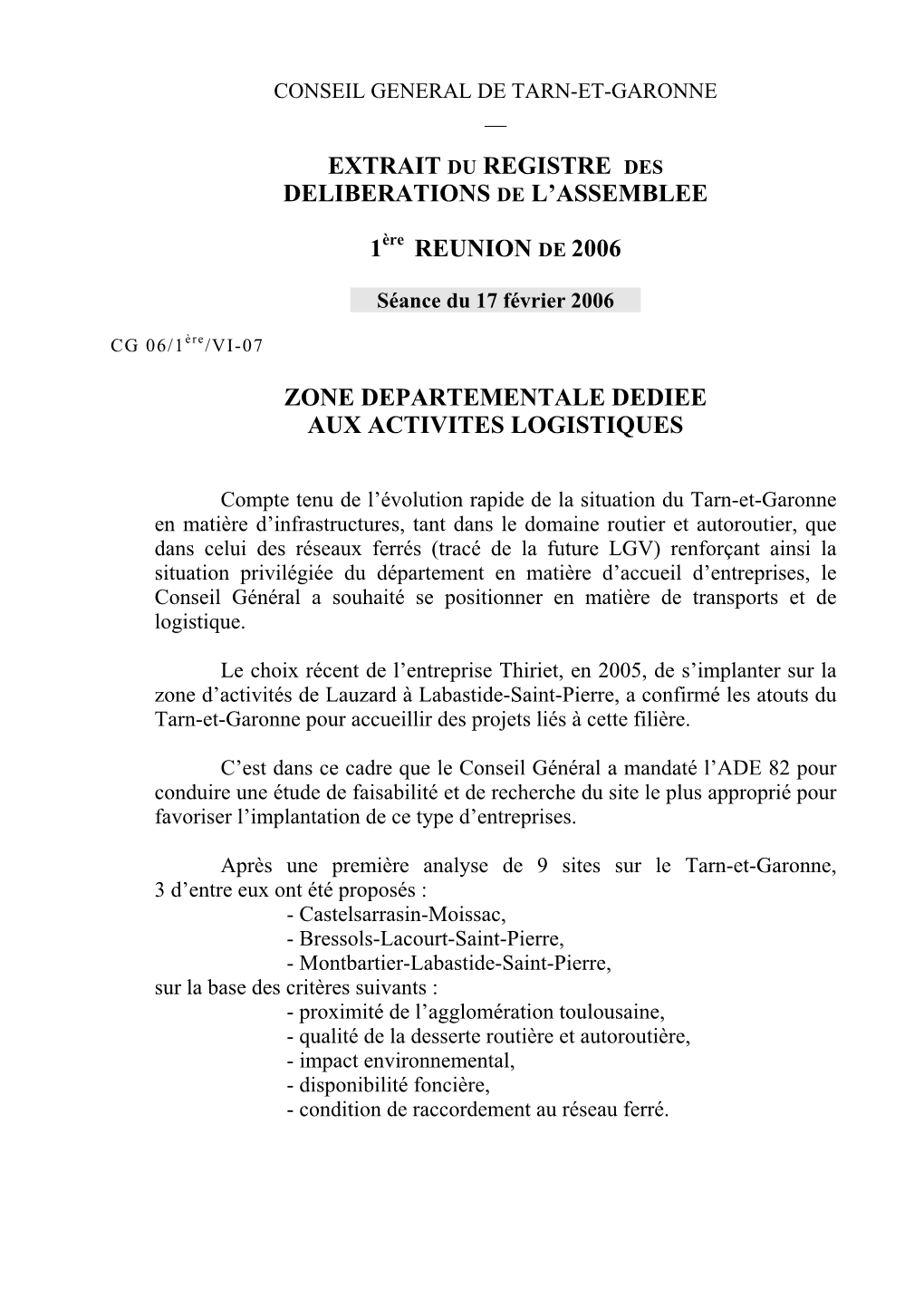 Extrait Du Registre Des Deliberations De L’Assemblee