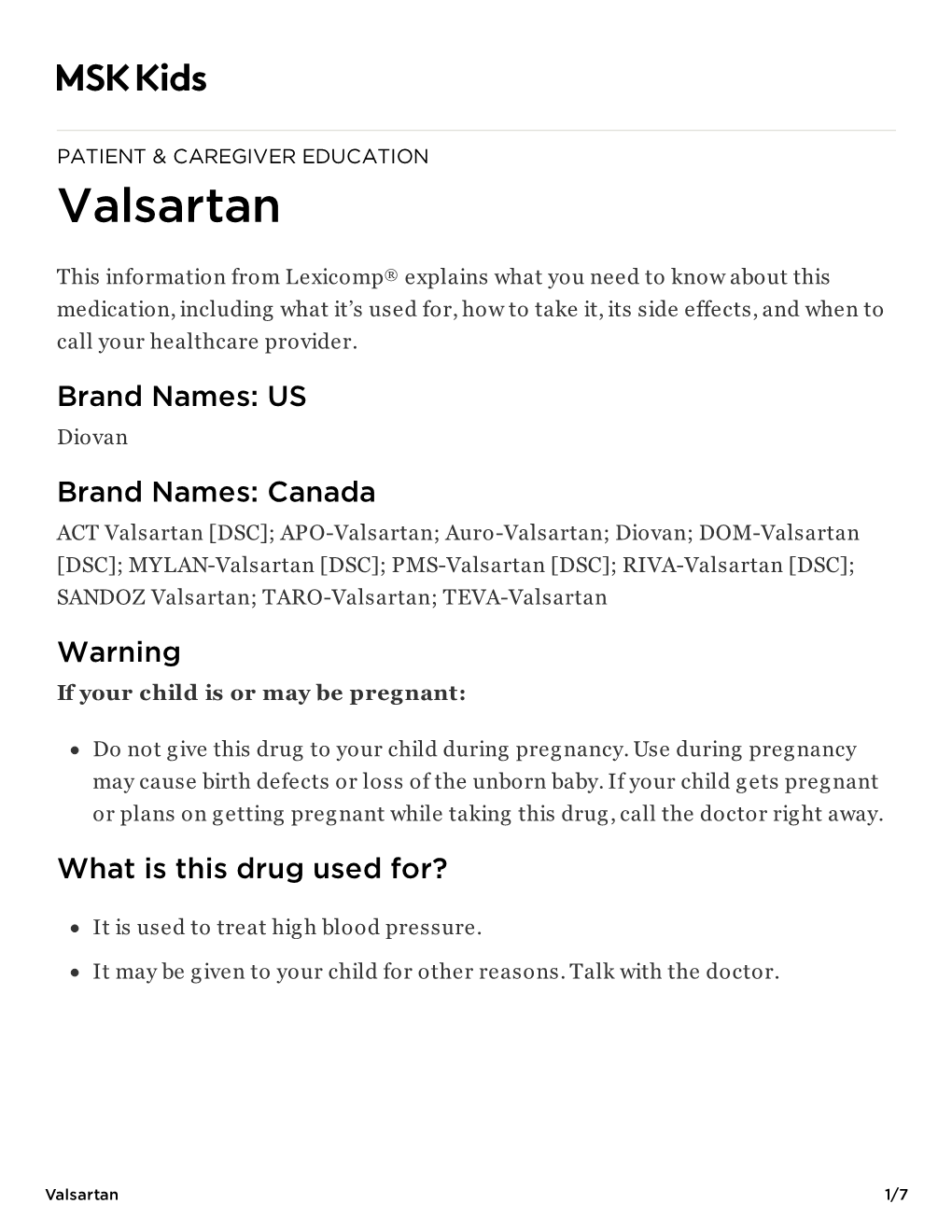 Valsartan: Pediatric Medication