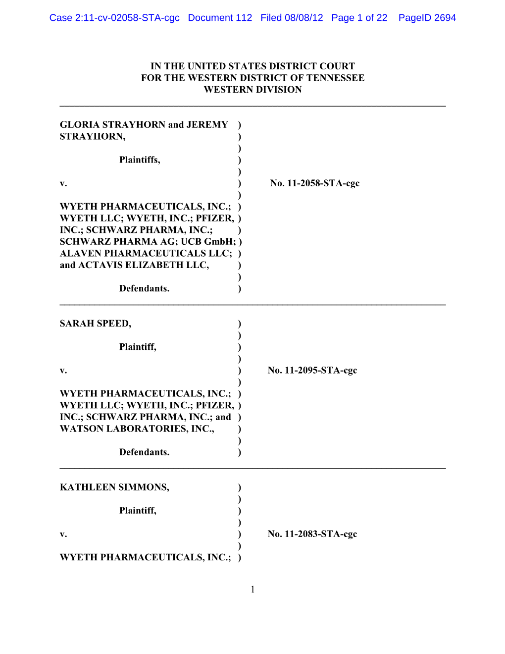 Strayhorn V. Wyeth Pharmaceuticals Inc