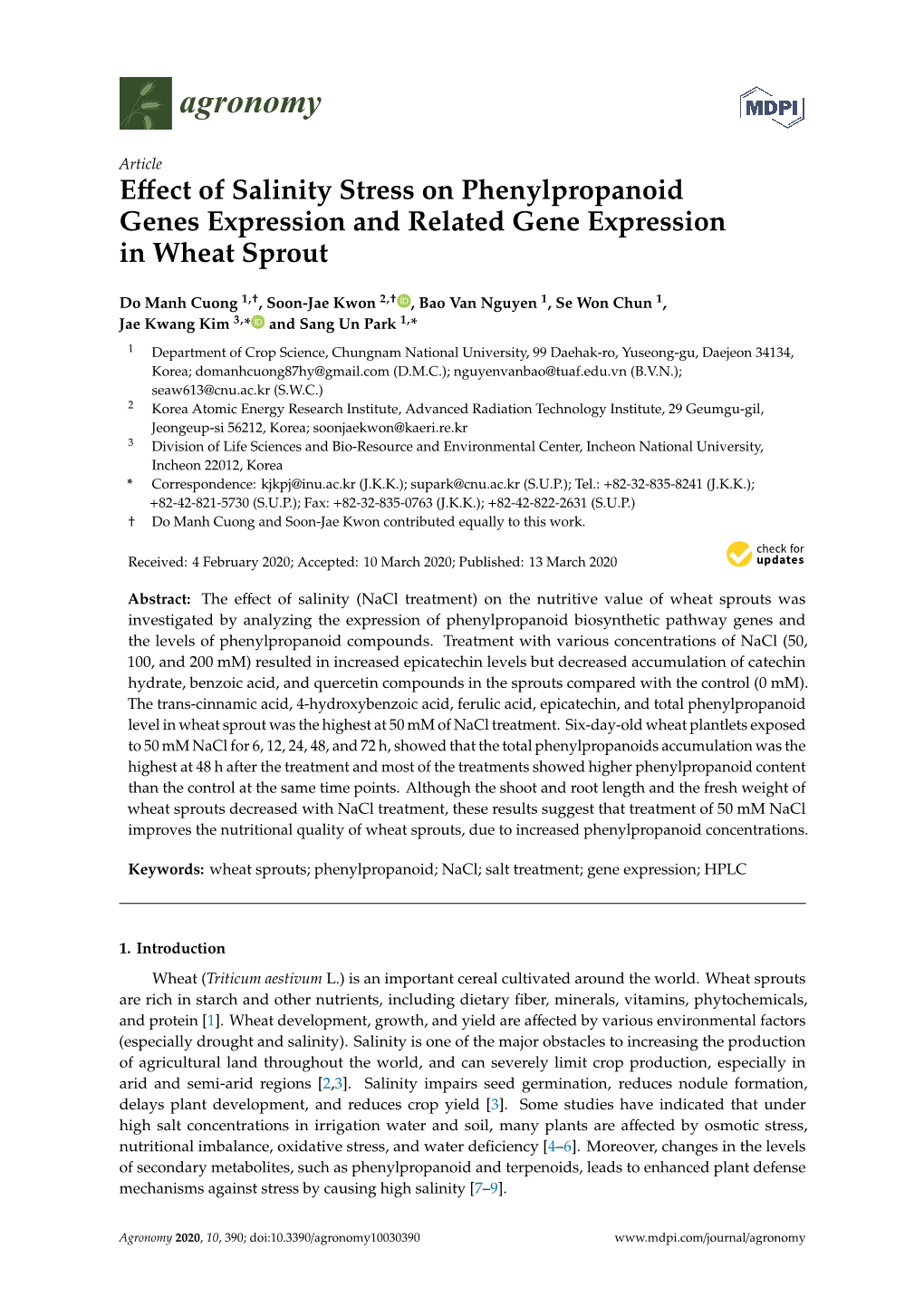 Effect of Salinity Stress on Phenylpropanoid Genes