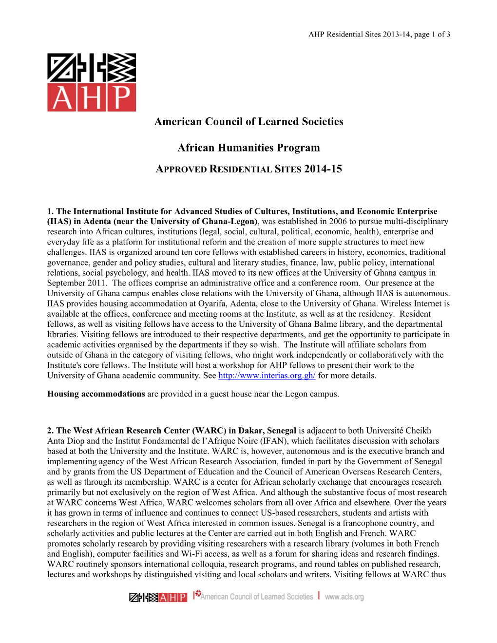 American Council of Learned Societies African Humanities Program