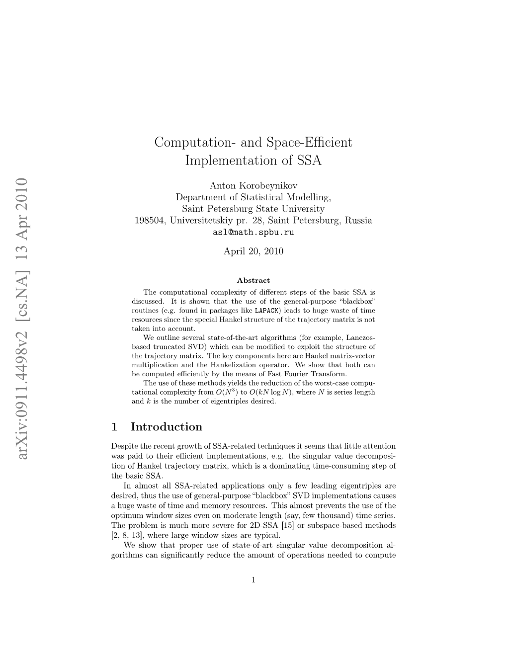 Computation-And Space-Efficient Implementation Of